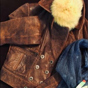 BcBG vintage brown leather bomber